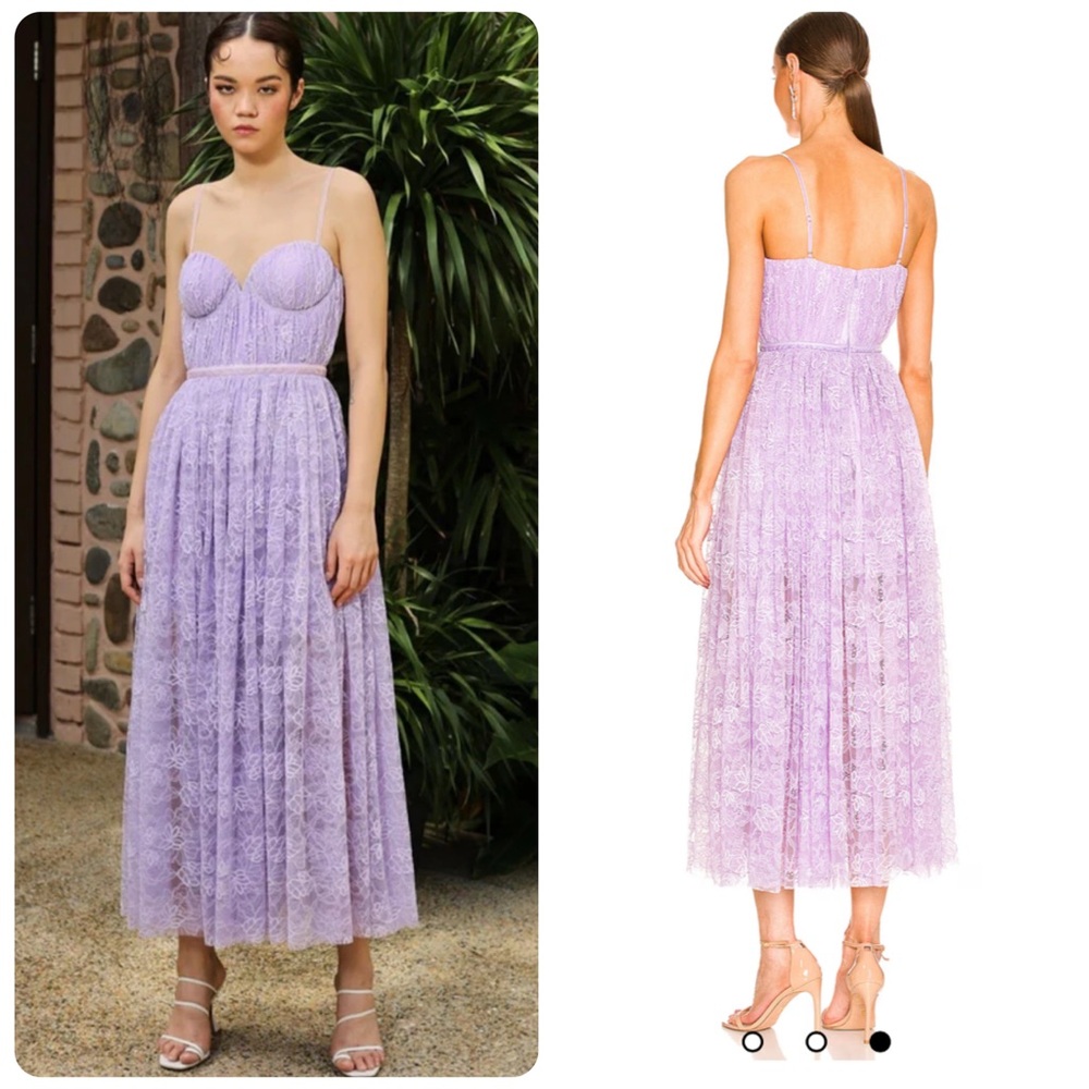 SAU LEE Selena Lace Dress in Lavender Midi Revolve Size 2